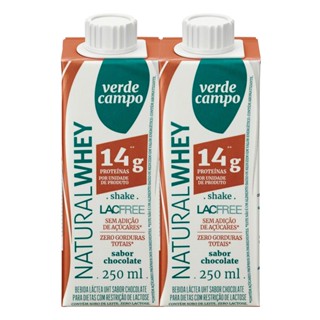 Kit 2 Bebida Láctea UHT Natural Whey Shake Lacfree Verde Campo Sabor Chocolate 250ml