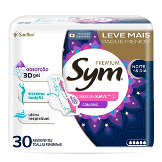 Absorvente Sym Premium Noturno Com Abas Suave Com 30 Unidades