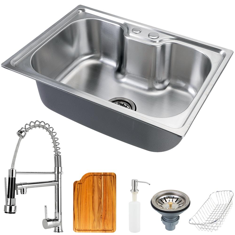 Cuba para cozinha gourmet aço inox com acessórios e tábua de corte Nawa 50 cm e Torneira gourmet Munim Pingoo