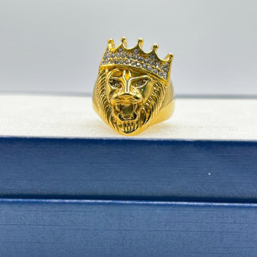Anel Masculino Banhado A Ouro Leão Rei Anel Coroa Anel