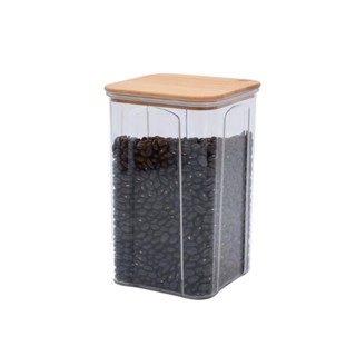 Pote de acrílico 1,4L com tampa de bambu transparente quadrado - Oikos