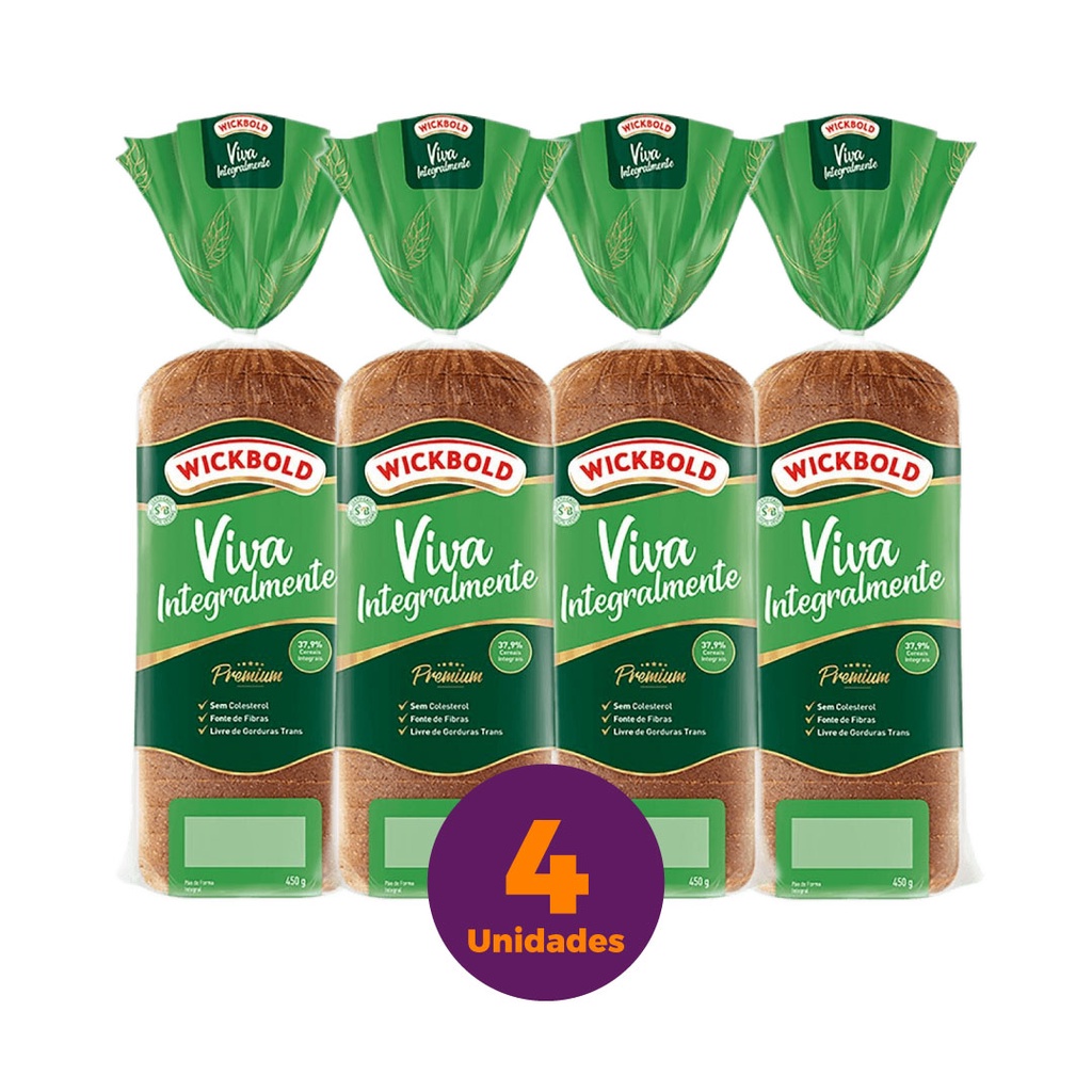 Kit com 4 Pães de Forma Vegano Integral Wickbold 450g/unid