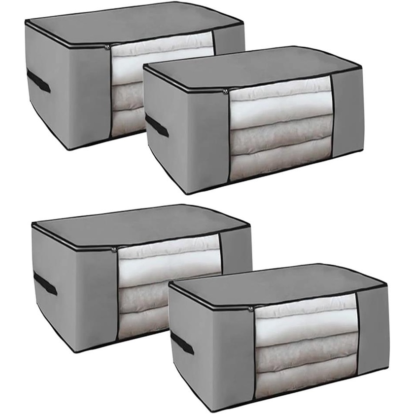 Kit 4 Organizadores Tnt Multiuso Casa Lencol Toalha C/ Ziper Cinza Prático