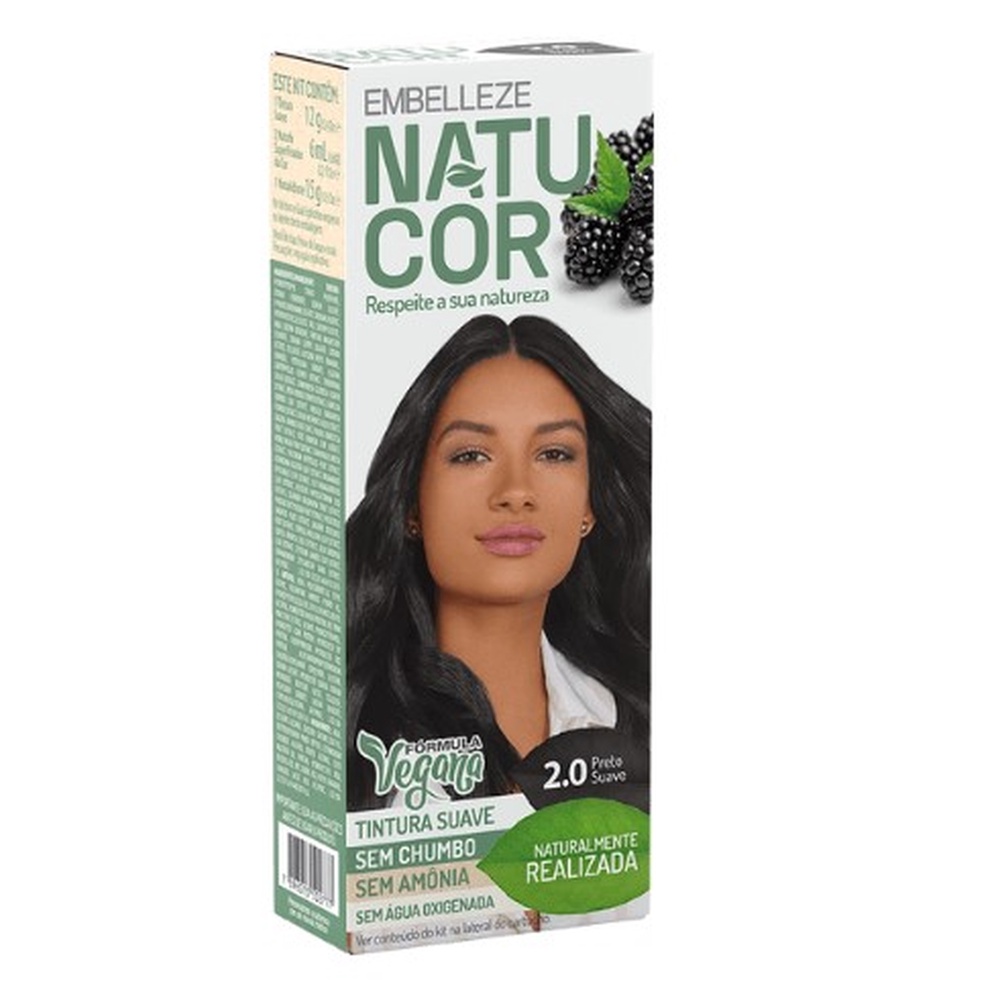 TINTA DE CABELO NATUCOR NATURALMENTE REALIZADA AMORA-PRETA PRETO SUAVE 2.0 C/6