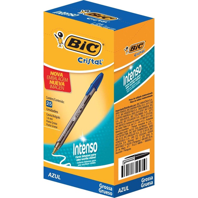 Caneta Bic Cristal Bold Intenso 1.6mm Azul Caixa com 25 unidades em Oferta na Shopee
