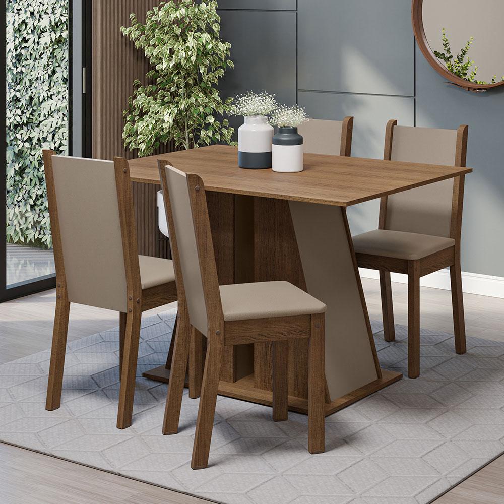 Conjunto Sala de Jantar Mesa Tampo de Madeira 4 Cadeiras Rustic/Crema/Bege Sophie Madesa - Home & Living