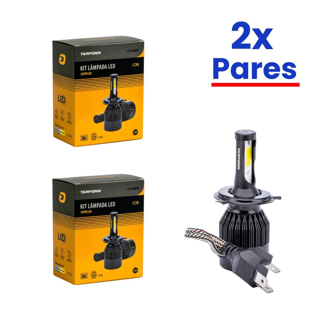 Kit 4 Lâmpadas Tarponn Super Led Cyber H4 36w E 3200lm 6000K em Oferta na Shopee