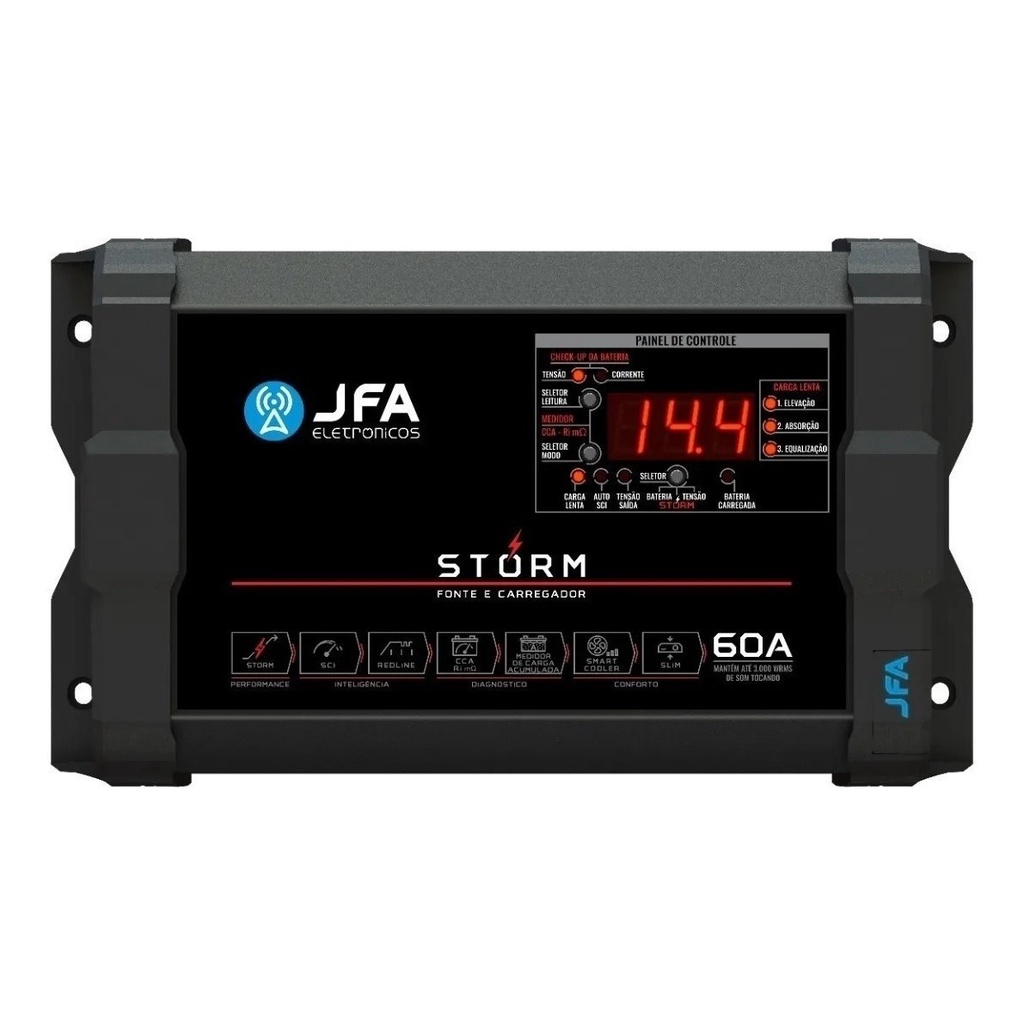 Fonte Automotiva Jfa 60a Slim Storm Voltímetro Digital Som