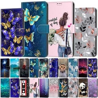 Capa De Couro Para Telefone Samsung Galaxy A52 A52S 5G A53 5G Porta-Carteira Pintada Com Borboleta De Gato