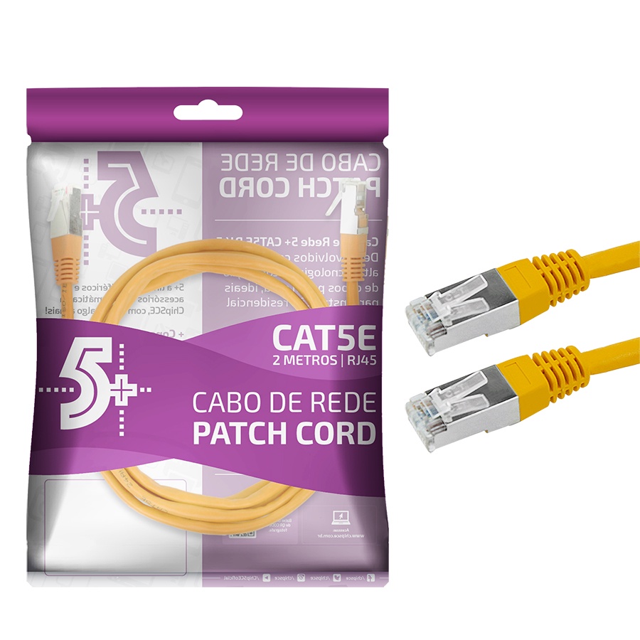 Cabo De Rede Patch Cord Cat5e Ftp 2 Metros Amarelo Blindado