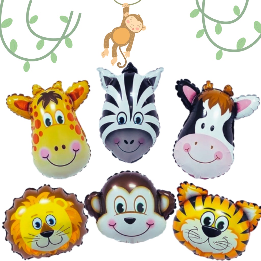 Balão Metalizado Animais Safari 55cm, Decoração Festa De Aniversário Eventos, Balão Bexiga Safari Fazendinha Metalizado