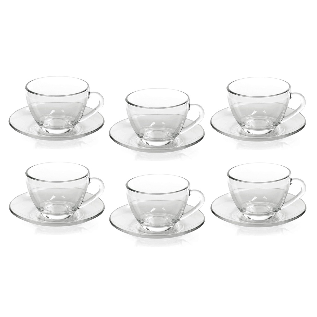 Jogo De Xícaras Café Chá Com Pires 12 Peças Vidro Cristalino 230ml em Oferta na Shopee