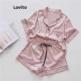Lovito Conjuntos De Pijama Casual Liso Colorblock Para Mulheres LNA38040 (Rosa)