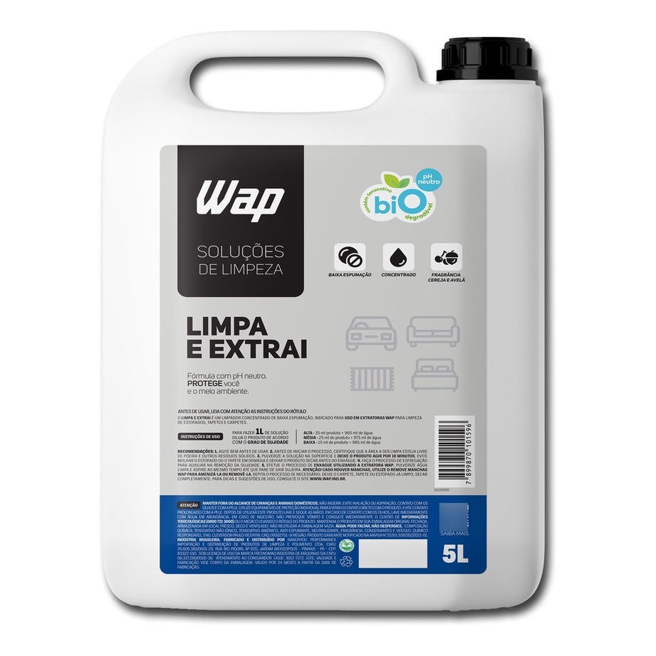 Detergente Limpador Concentrado Estofado Baixa Espumação Extratoras Limpa Extrai 5L Wap