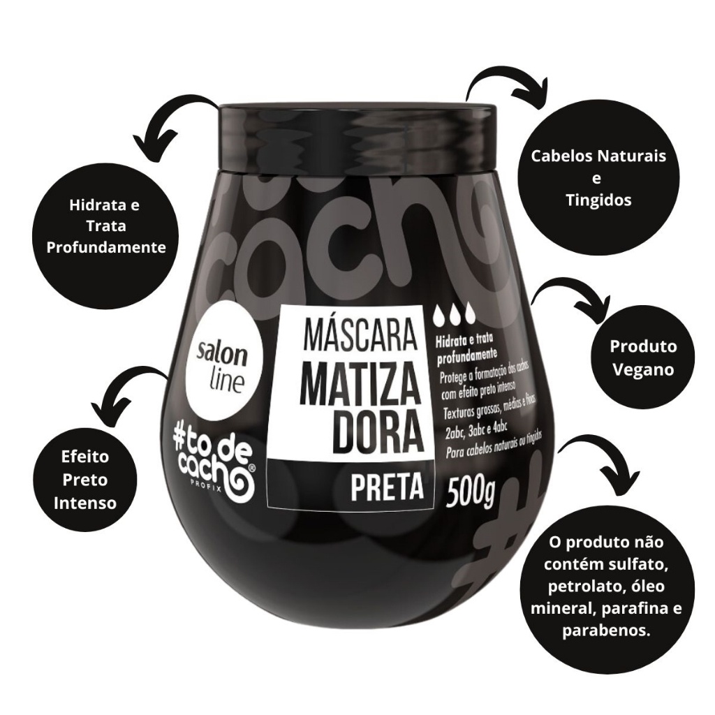 Máscara Matizadora Preta #Todecacho Salon Line 500g Preto Efeito Intenso