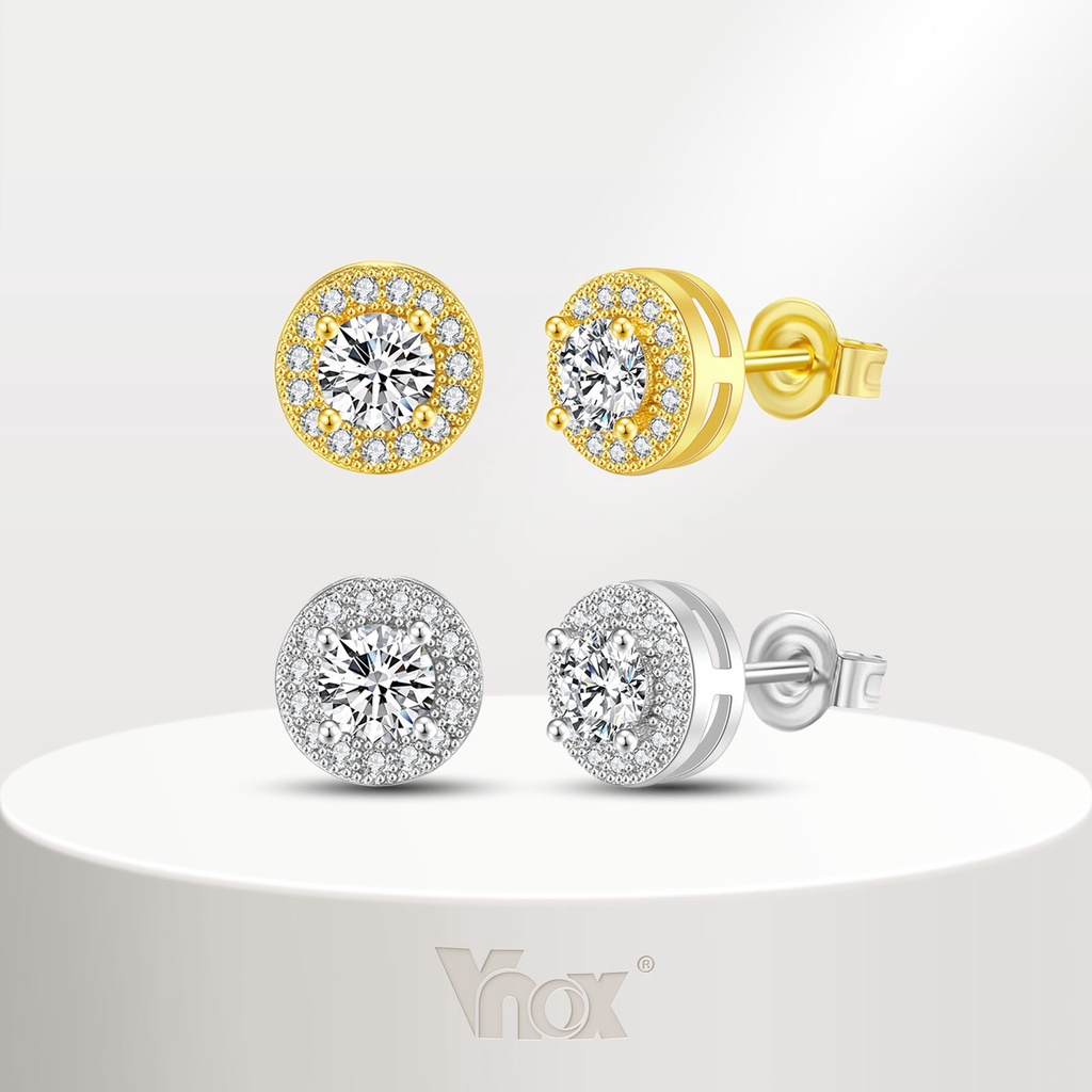 Brincos Vnox Round Zircon Cubic Unisex Unisexo Para Mulheres Homens , Ouro 18K Brilhante Hipoalergênico Acessórios Jóias Presente