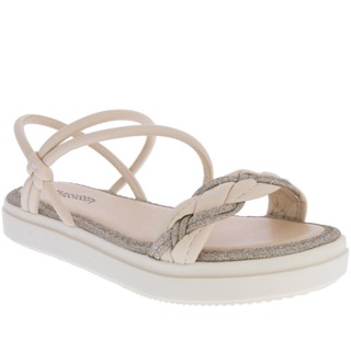 Sandália Mississipi Flatform Detalhe Tressê Metalizada Glitter Bege