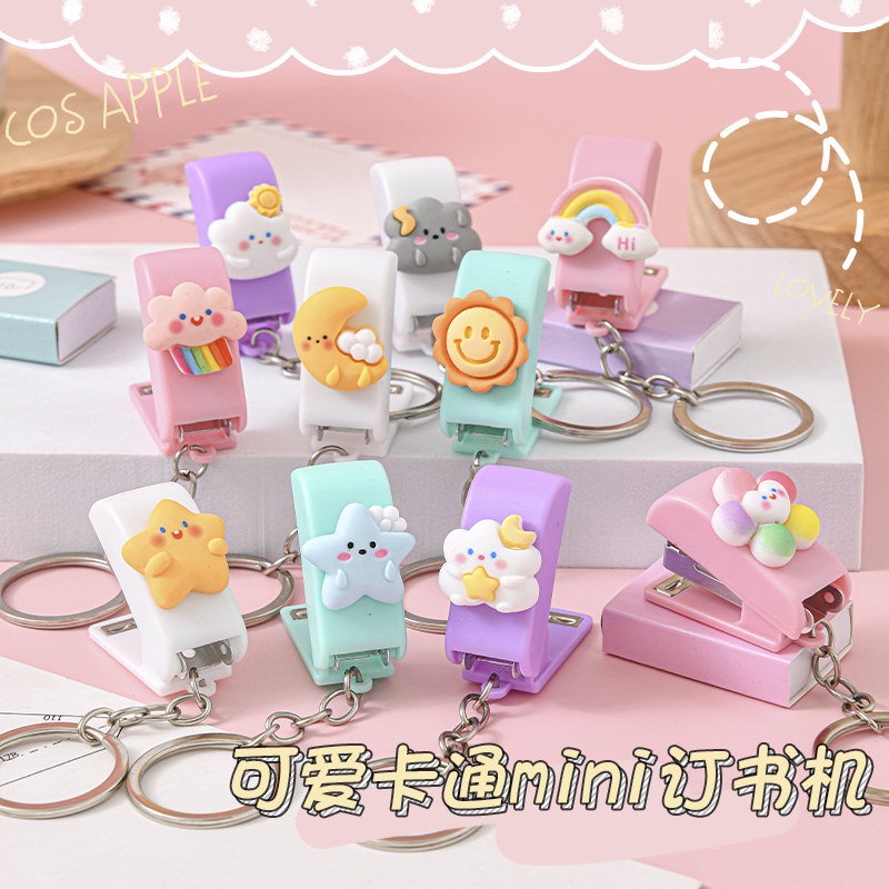 Mini Grampeador De Desenho Animado Portátil Pequeno Encadernador Fofo Chaveiro