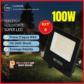 Kit 5 Refletores Led ECO 100W Branco Frio 6500K (Luz Branca) IP65 | Luz Econômica | Pronta Entrega em Oferta na Shopee