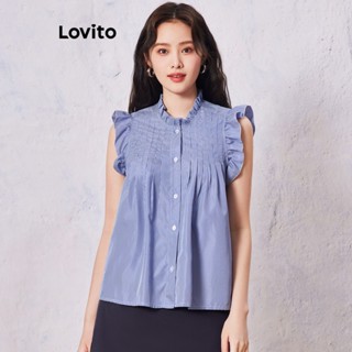 Lovito Casual Blusa Xadrez com Botões para Mulheres LNA21163 (Azul)