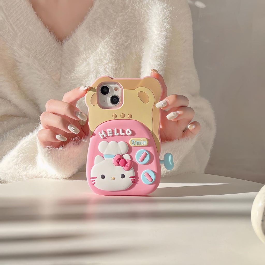 3D Funny Cartoon silicone Torradeira Hello Kitty Gato Soft Compatível Para iPhone 11 13 12 14 15 Pro Max TPU Proteção Anti-Queda Caixa De Criativa À Prova De Choque