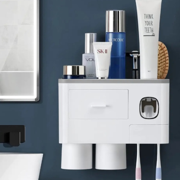 Dispenser Aplicador Creme Dental Pasta Dente Suporte Escovas 2 Copos ref: A1908/A08YSJ