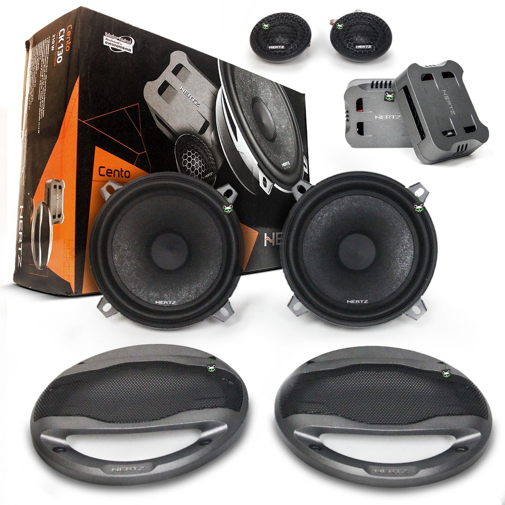 Kit Alto Falante Coaxial 140w 5 Pol Hertz Ck130 com 2 Tweeters 2 Crossovers  2 Grades de Proteção Alto falante Som Premium