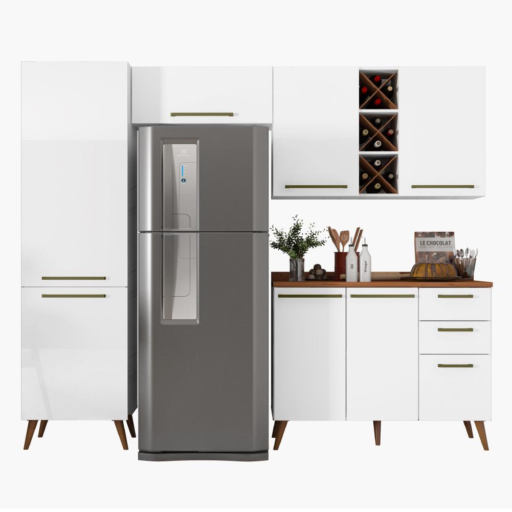 Armário De Cozinha Completa Com Adega 7 Portas 3 Gavetas Favorita Branco/Nature