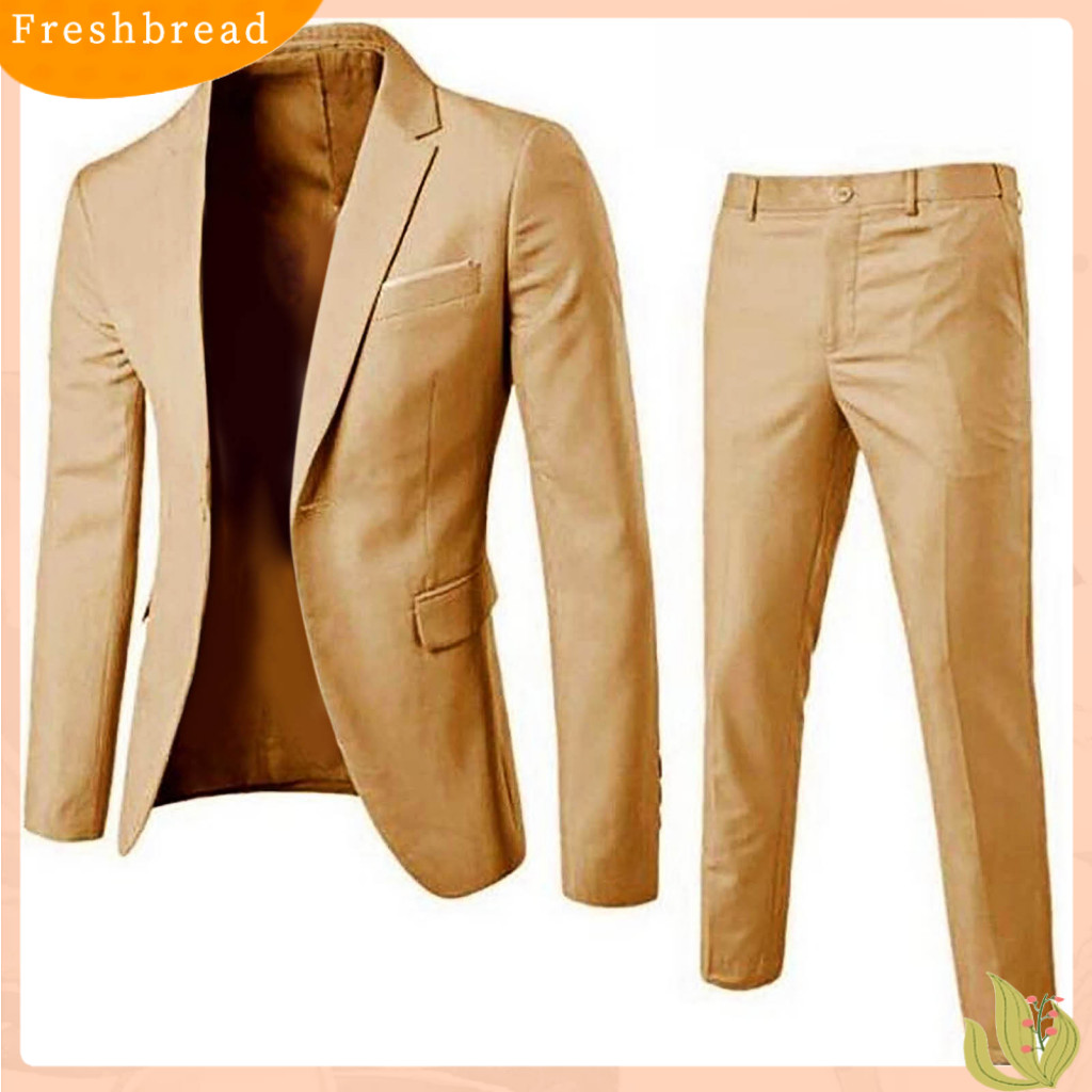 (cactus01) 1 Conjunto Homens Calças Blazer Pants Cor Sólida Manga Longa Slim Fit Colarinho De Gola Temperamento Um Botão Bolsos De Fatos Roupas