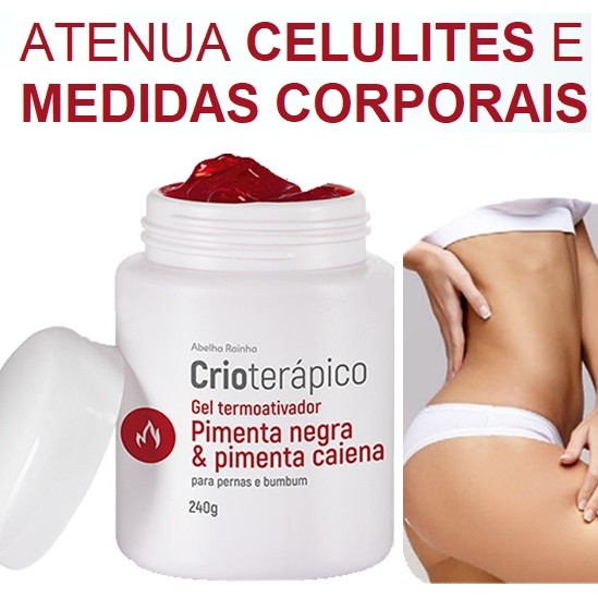 Gel Termoativador Pimenta Negra e Pimenta Caiena Para Pernas e Bumbum Abelha Rainha 240g