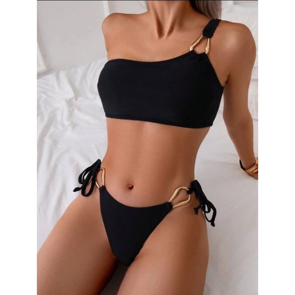 Biquini para praia preto 2 peças calcinha chique de alça mula manca moda verão elegante promoção