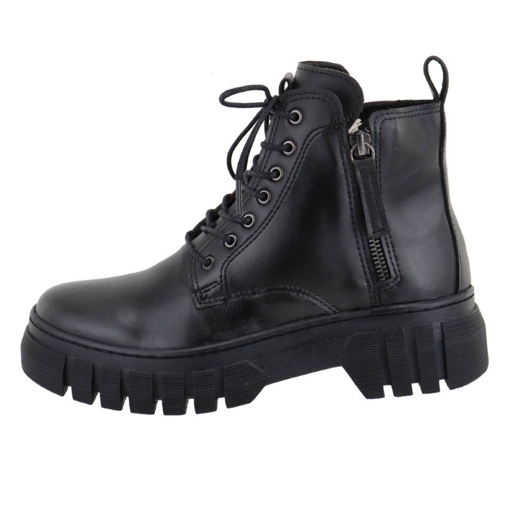 Coturno Plataforma Tratorado Feminino Motoqueira Cano Curto Sola Borracha Fechamento Cadarço e Ziper