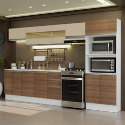 Armário de Cozinha Completa 100% MDF 310 cm Branco/Rustic/Crema Smart 02 XA