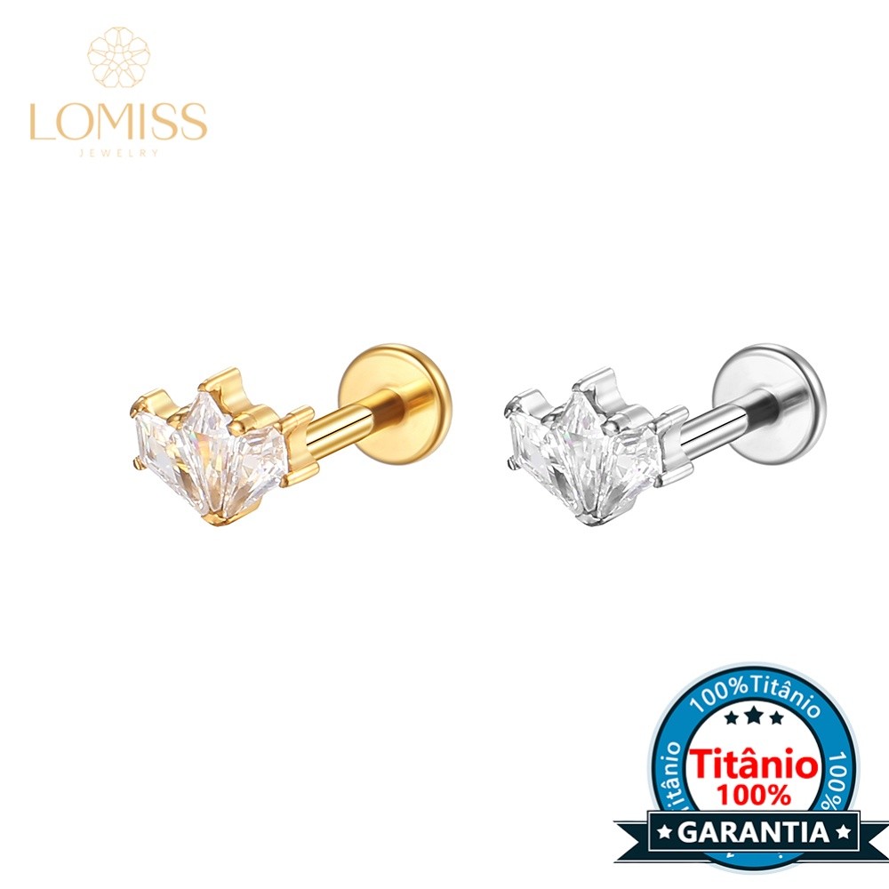 Lomiss Piercing Helix Tragus Conch Labret Titânio Losangos 3 Pedras Zircônia