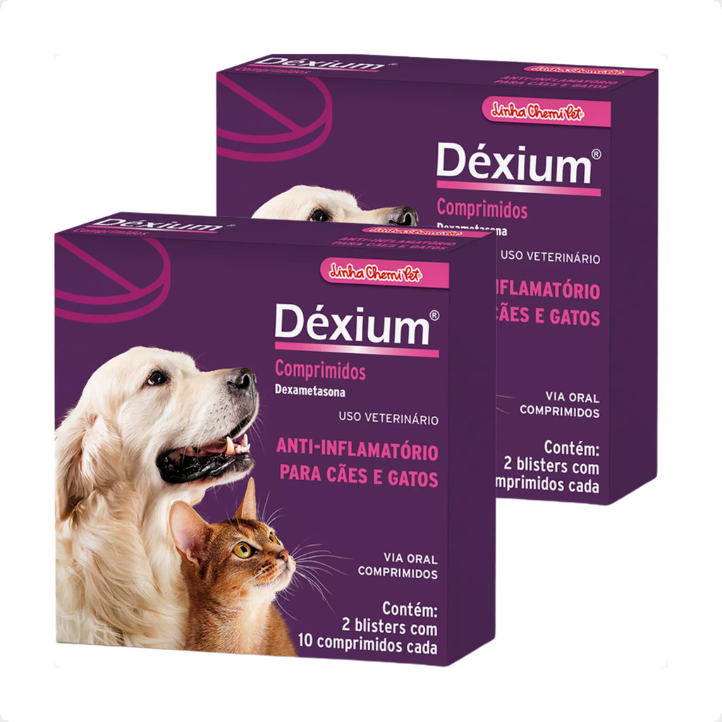 Kit 2 Déxium Dexametasona Chemitec para Cães e Gatos - 20 Comp em Oferta na Shopee