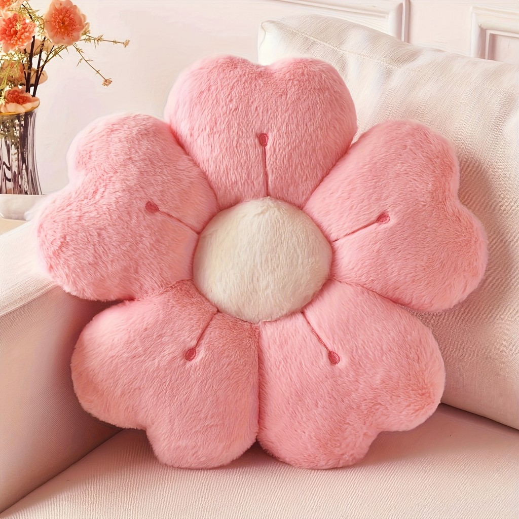 Almofada Macia De Pelúcia Com Flor De Margarida-Decorativa Aconchegante Para Cama E Sofá ,...