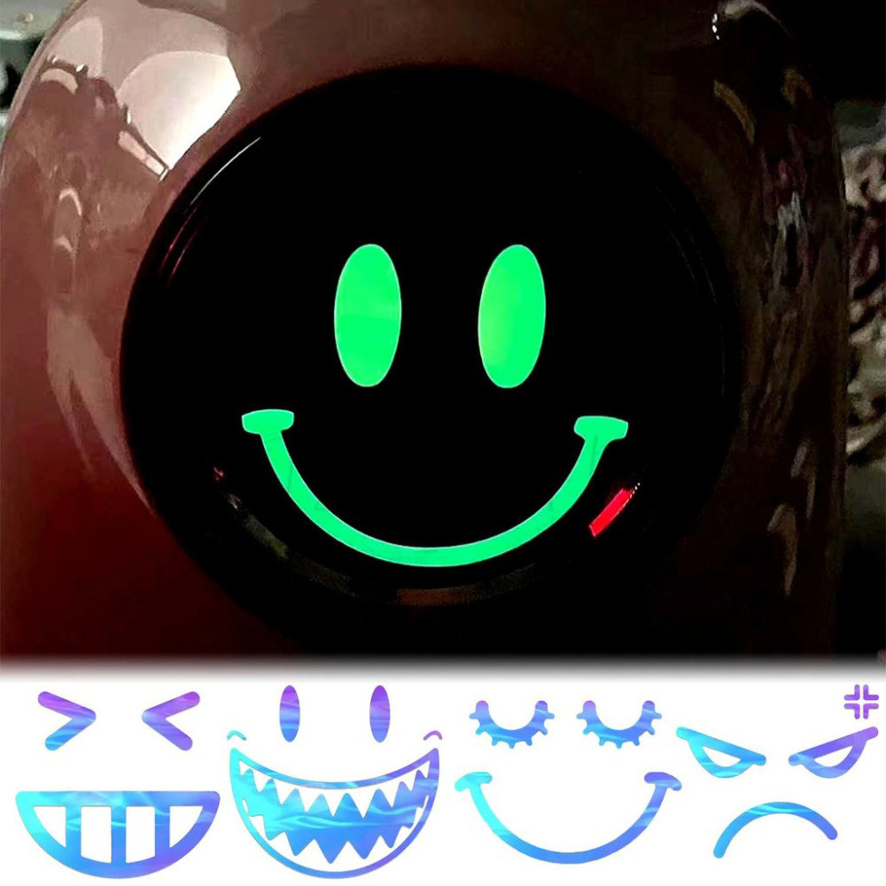 Adesivo Luminoso De Farol Emoji-Fofo , Engraçado , Criativo-Decoração De Expressão Universal-Decalque De Pára-Brisa De S