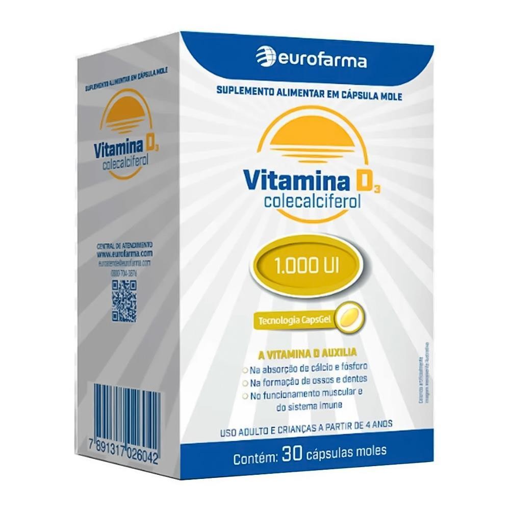 Vitamina D3 1000Ui Com 30 Cápsulas em Oferta na Shopee