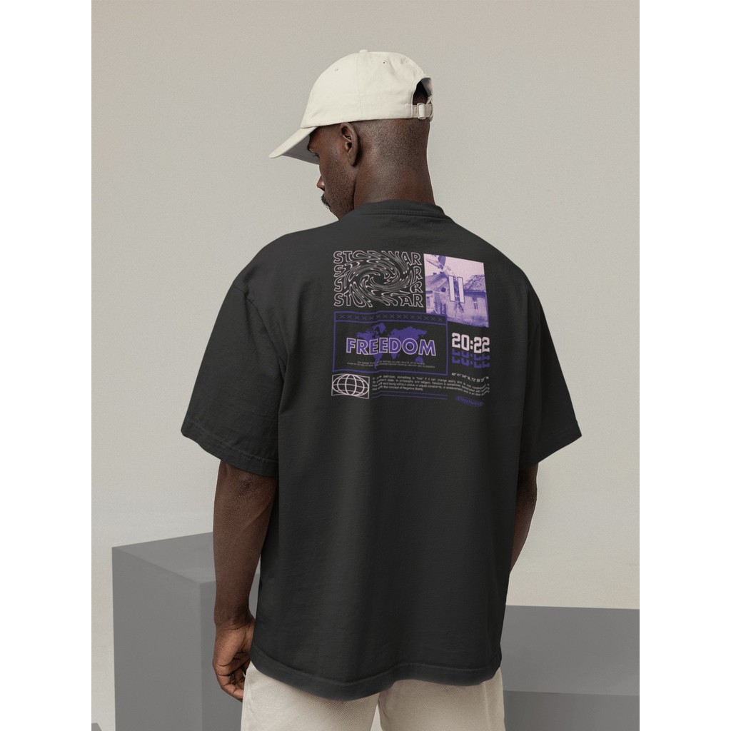 Camiseta Oversized Gola Alta Streetwear Masculino e Feminino 100% Algodão  Preto e Off Whte Estampado - ESTAMPA
