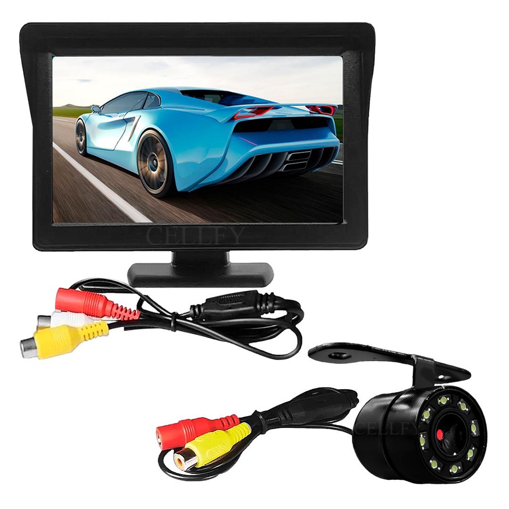 Tela Automotiva 4.3” Carro Câmera de Ré Visão Noturna IP66