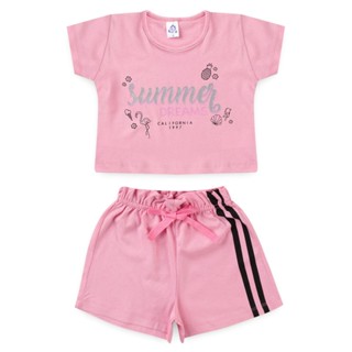 Conjunto Infantil de Verão para Menina Cropped e Shorts 4 ao 14