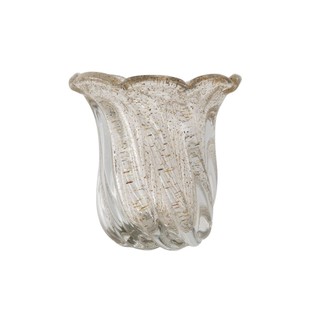 Vaso de Murano Para Flor Laradore Transparente e Pó Dourado
