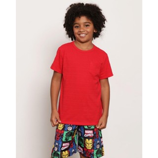 Camiseta Infantil Manga Curta Texturizada Bolso Único Frontal Vermelha