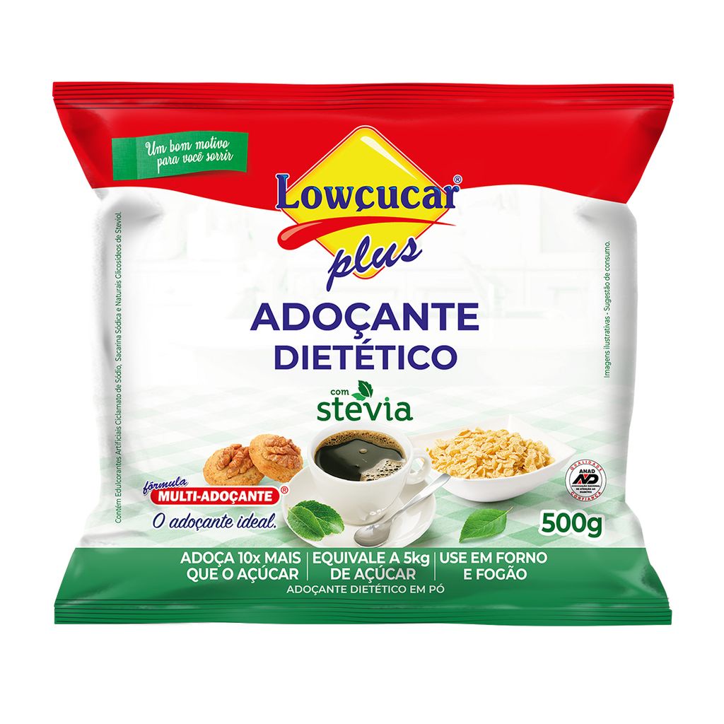 Adoçante Lowçucar Plus Com Stevia Em Po Refil 500G