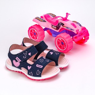 Sandália Infantil Confortável Papete Criança Menina Kidy Toys Azul Pink com Brinquedo