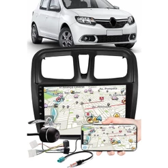 Multimídia 9" Polegadas Renault Sandero 2017 à 2021 Espelhamento USB Bluetooth Moldura Painel + Chicotes + Câmera de Ré