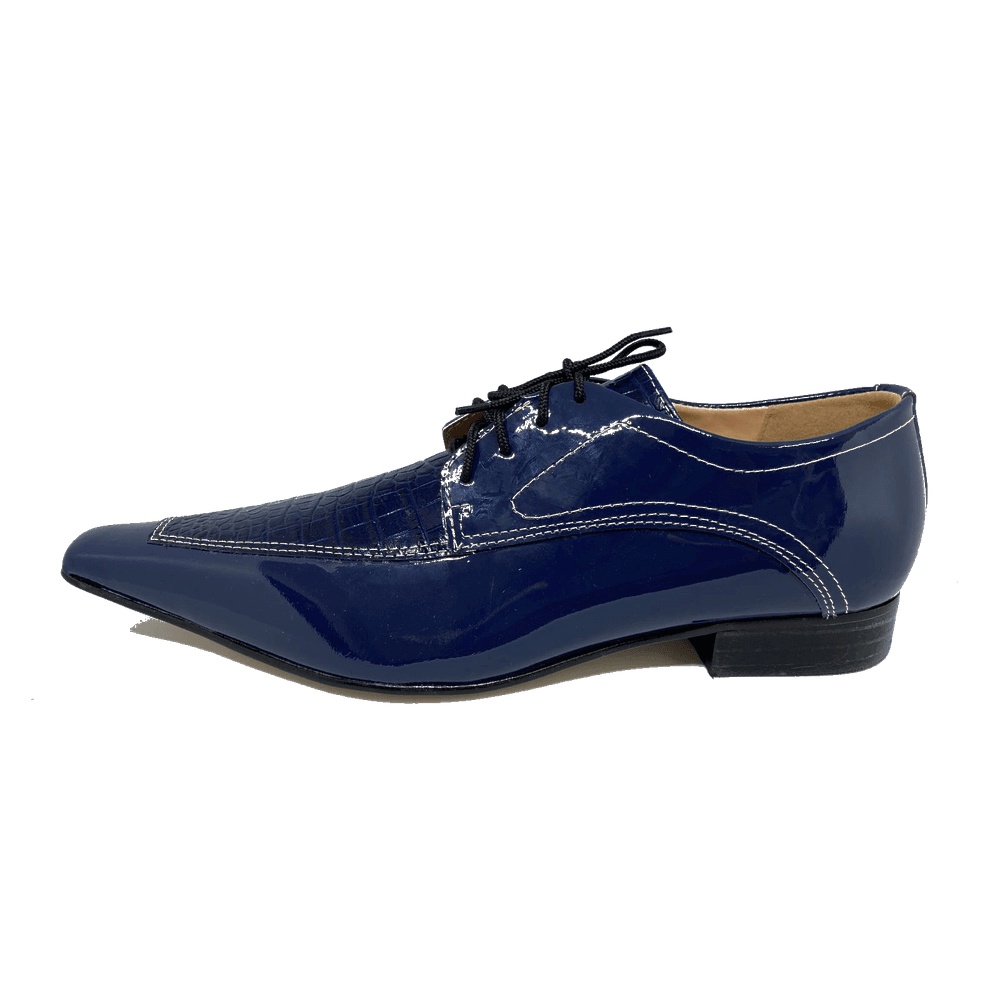 Sapato Masculino Italiano em Couro Social Executivo Azul Andrade Bico Fino Ref: 451 Azul