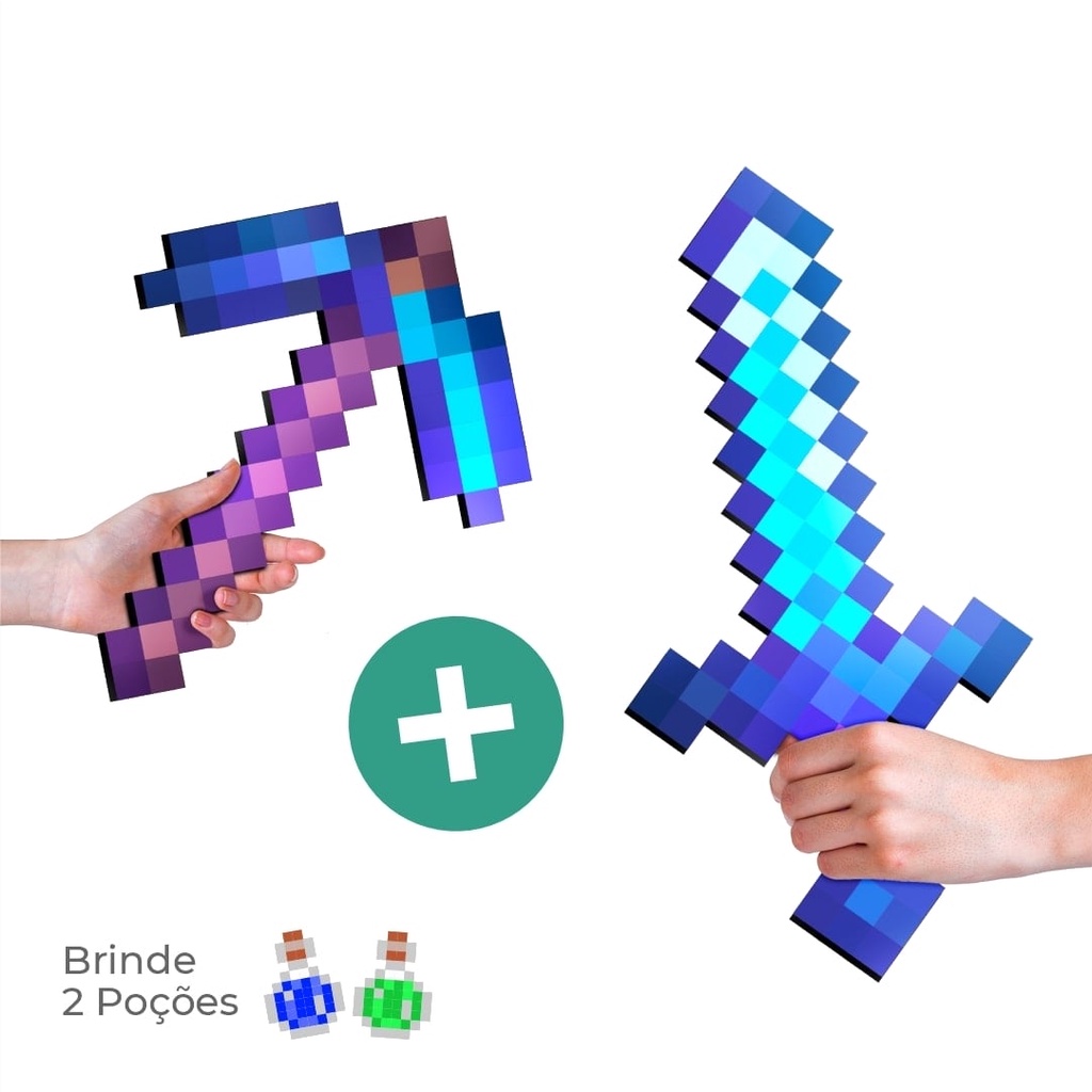 Kit Pixel DIAMANTE ENCANTADO - Espada, Picareta, Machado