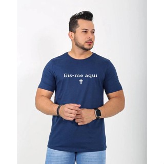 CAMISETA MASCULINA DE ALGODÃO EIS-ME AQUI - AZUL MARINHO