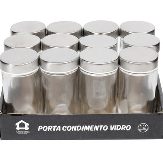 Kit Porta Temperos com 12 Potes vidro tampa Inox 80ml